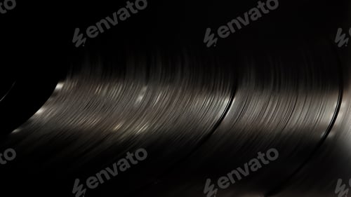 Preview: Retro-styled spinning record vinyl player. Close up. Rotating vintage phonograph close up.