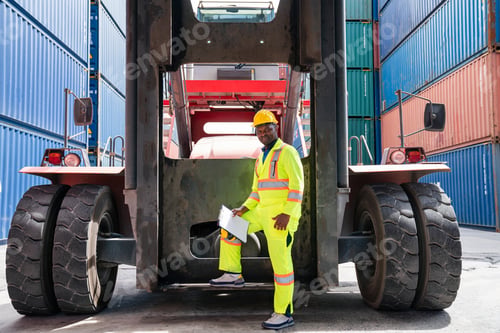 Preview: Male Container yard worker control and checking container.