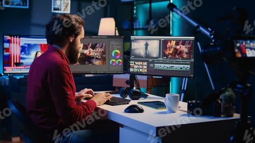 Preview: Videographer filming internet guide on video footage correcting