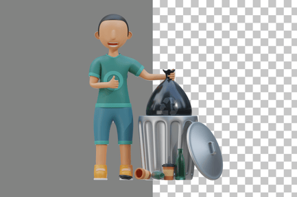Preview: Little Kid Throwing Trash into Trash Bin 3D Illustration