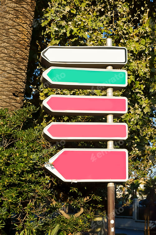Preview: Vertical shot of directional signs with space for text