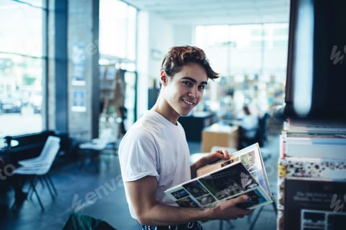Preview: Positive man reading notes in textbook
