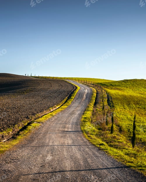 Preview: Monteroni d'Arbia, route of the Via Francigena. Uphill road. Siena, Tuscany. Italy