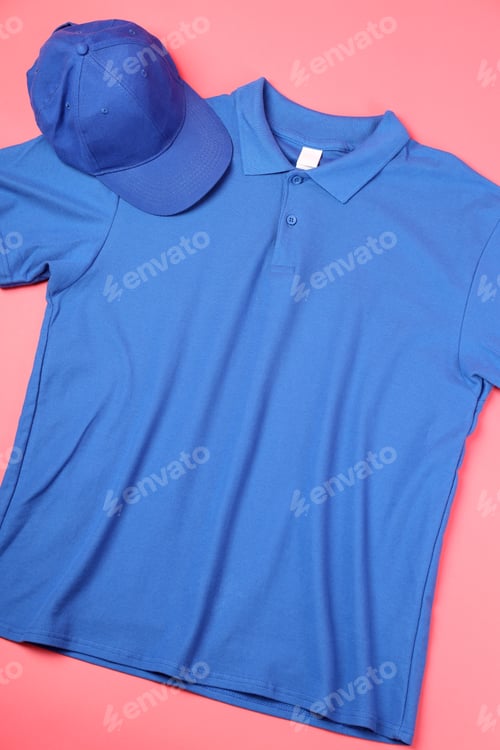 Preview: Blank t-shirt and cap on pink background
