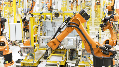 Preview: Robotic technology in production of machine parts. Scene. Robotic machines are working on creation