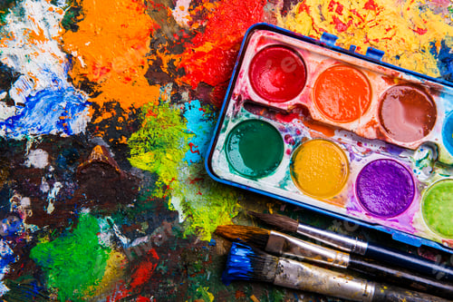 Preview: Watercolor paints and paintbrushes