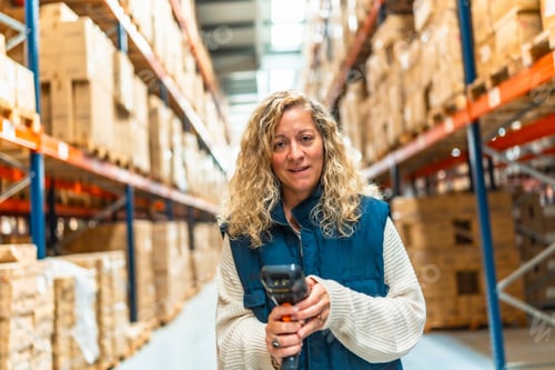 Preview: Woman scanning packages in a distribution warehouse