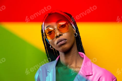 Preview: Beautiful afro woman with pigtails and stylish clothes