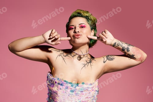 Preview: A vibrant young woman displays unique fashion and bold style in a playful, creative setting