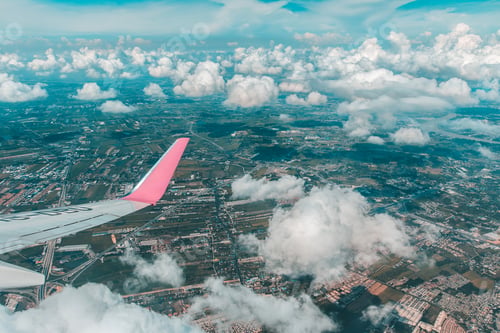 Preview: blue sky with the clouds from the plane view