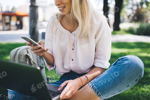 Preview: female freelancer doing distance job during online networking for creating web design