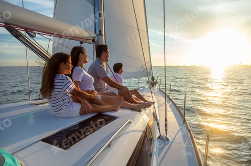 Preview: Young Hispanic family at leisure on luxury yacht