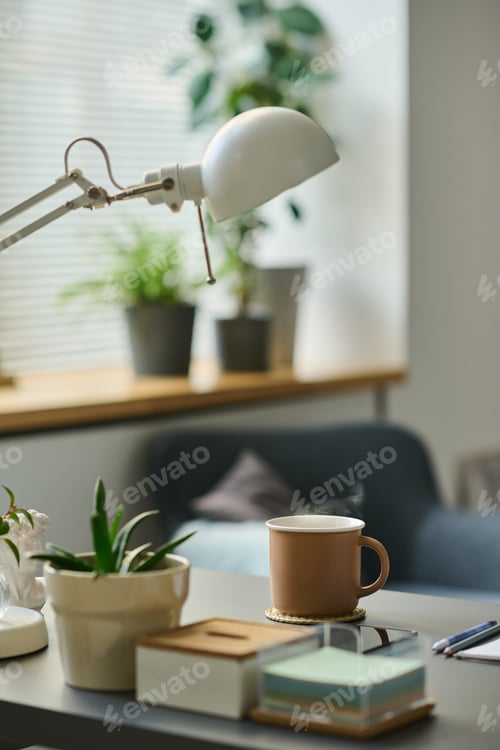Preview: Workplace with hot drink on table