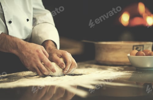 Preview: chef hands preparing dough for pizza