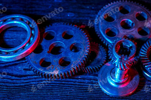 Preview: Gears. Machine part. Neon color.