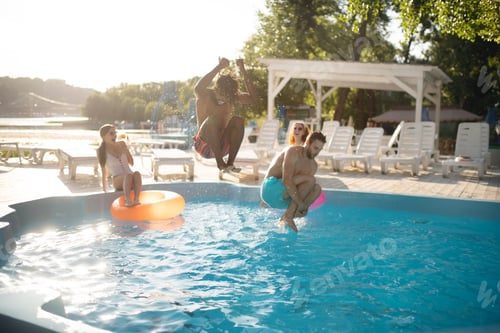 Preview: Boyfriends jumping into water while chilling near pool with women