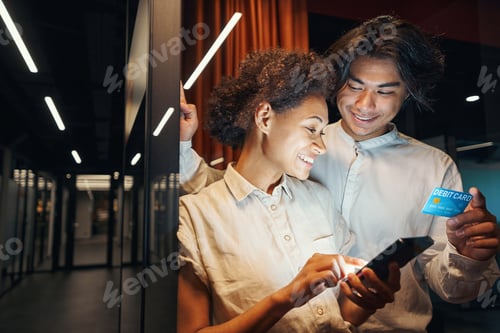 Preview: Male person having break with collegue in corridor
