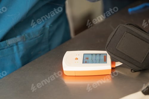 Preview: Veterinarian using portable ekg device in veterinary practice