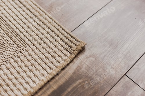 Preview: Laminate parquete floor with beige soft carpet