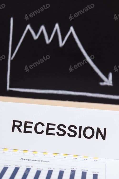 Preview: Inscription recession and graphs representing financial crisis caused by coronavirus. Covid-19
