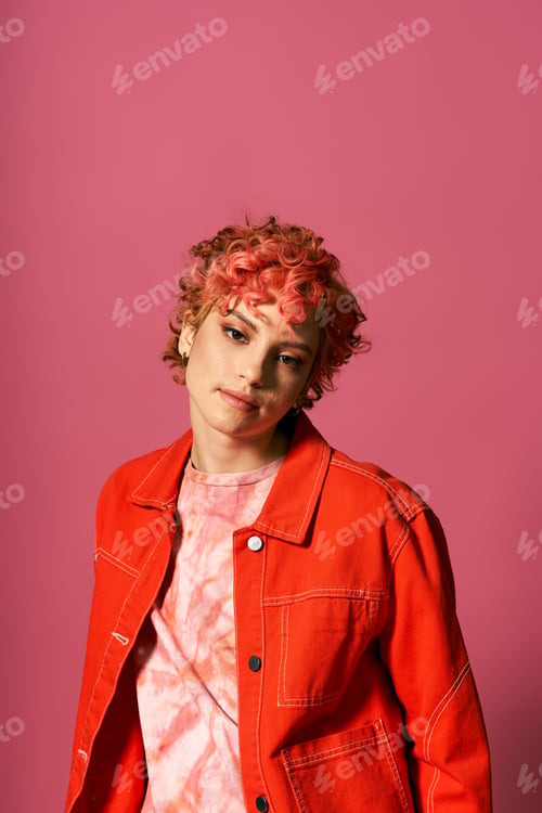 Preview: Crimson-haired Muse Against a Blush Wall