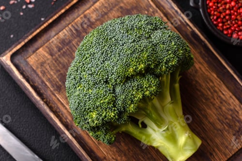 Preview: A sprig of raw green broccoli as an ingredient for a healthy meal