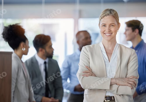 Preview: Leadership, portrait and group of business people in the office together after a meeting. Managemen