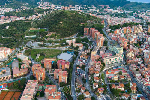 Preview: Aerial view of Barcelona Urban Skyline. Catalonia, Spain. El Carmel Hill