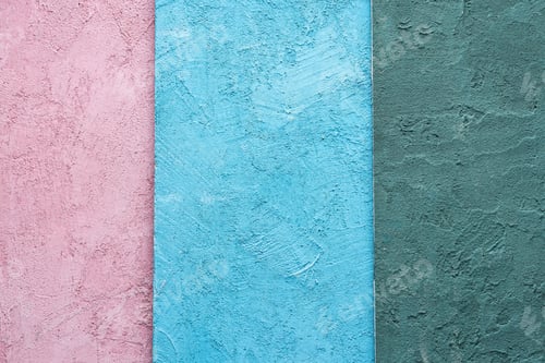 Preview: Pink, blue and green texture background, top view