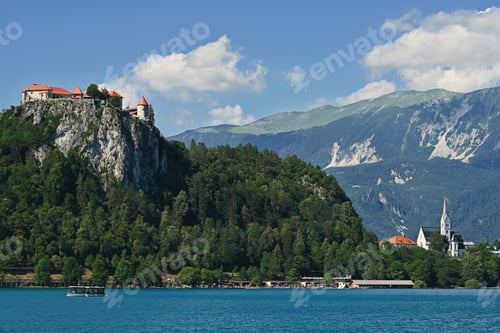 Preview: View of beautiful Bled Castle with Lake Bled, Slovenia.