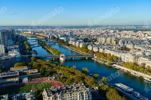 Preview: Paris landscape with Seine river, aerial view