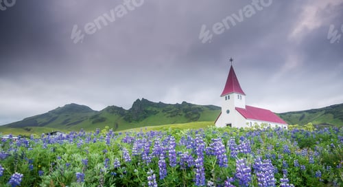 Preview: Beautiful church in Vik in the summer, Iceland