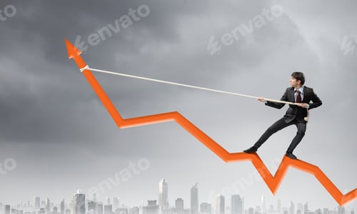 Preview: Businessman Pulling Arrow With Rope And Making It Raise Up