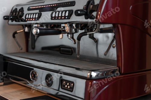 Preview: Close-up detail of a professional coffee machine.