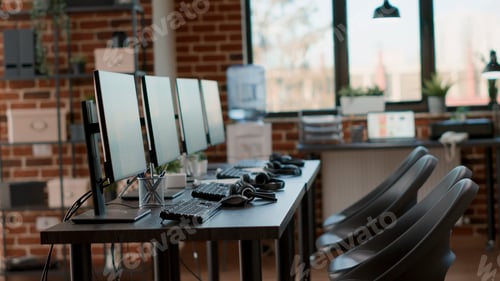 Preview: Nobody in customer service office with telemarketing technology