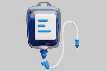 Preview: Medical IV bag with blue liquid.