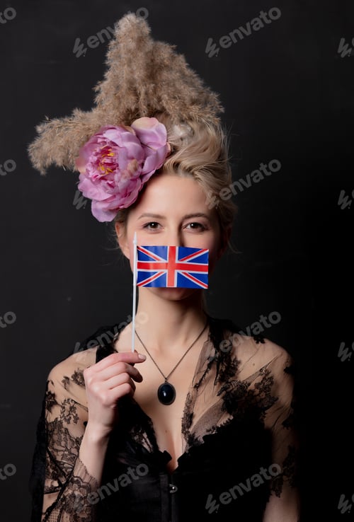 Preview: Beautiful blonde countess with UK flag