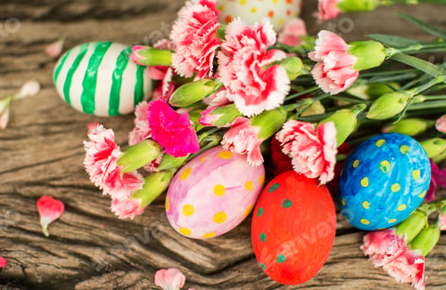 Preview: Colorful easter eggs and branch with flowers