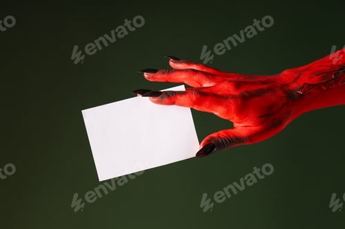 Preview: Spooky, red hands of the monster hold a white sheet