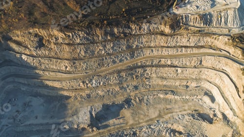 Preview: Panoramic view of quarry. Shot. Top view of picturesque quarry located on coastal mountain near
