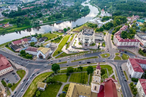 Preview: aerial view of road junction with heavy traffic at city