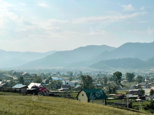 Preview: Village at the foot of the green hill, Altai, Russia