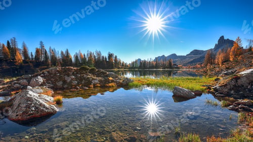 Preview: Wonderfull autumn view of Lake Federa in Dolomites