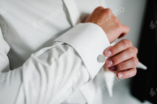Preview: Man Fastening Cufflinks on White Formal Shirt
