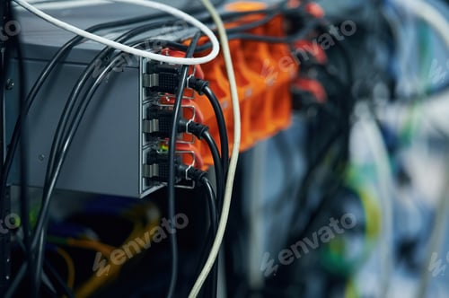 Preview: Close up view of hardware and wires in the server room