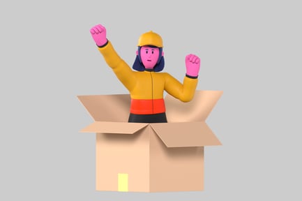 Preview: Person emerging from a cardboard box.