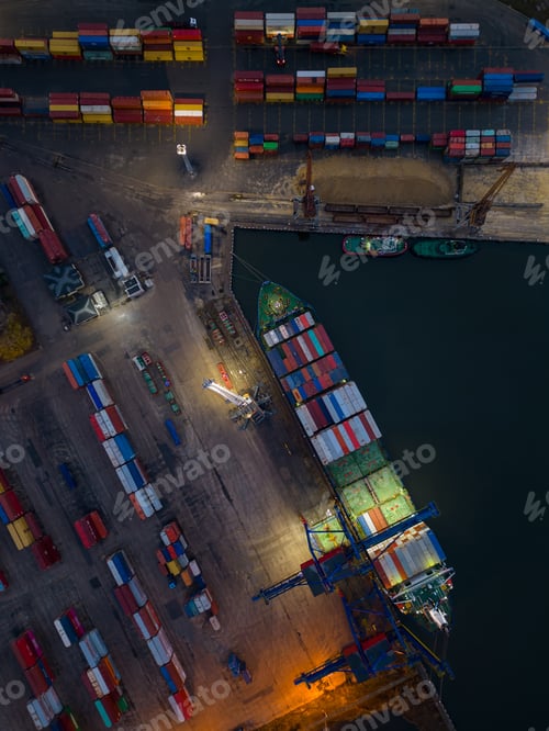 Preview: Aerial drone view of Large car cargo ship entering the port in Varna