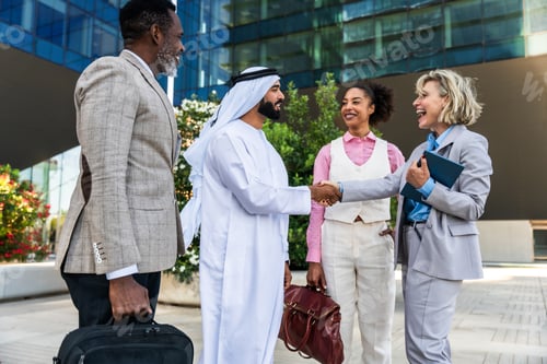 Preview: Group of multiethnic business people meeting an emirati businessman
