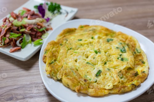 Preview: Green onion chicken egg omelette dish