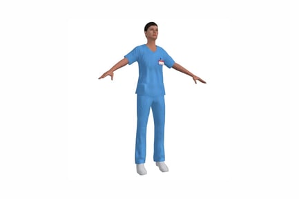 Preview: Figure nurse in blue scrubs, arms extended